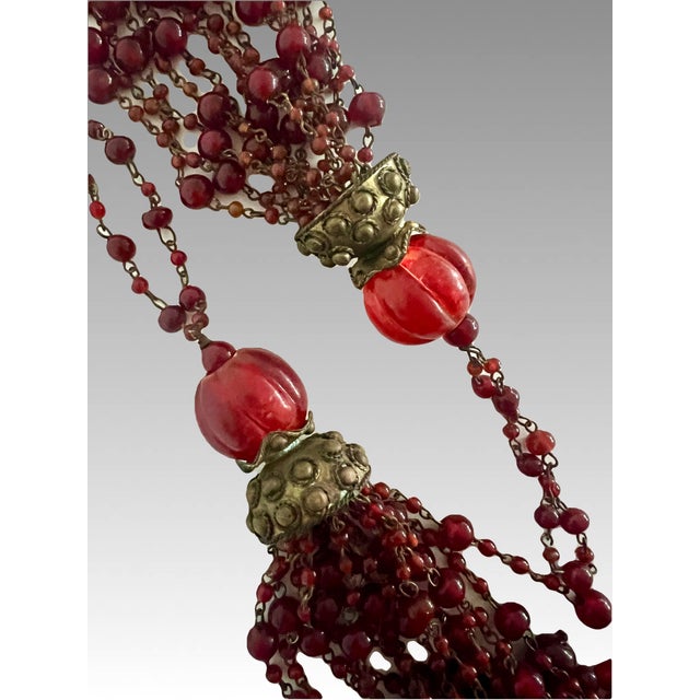 1970s Vintage Mughal Style Red Glass and Brass Work Indian Tassels, a Pair For Sale - Image 5 of 7