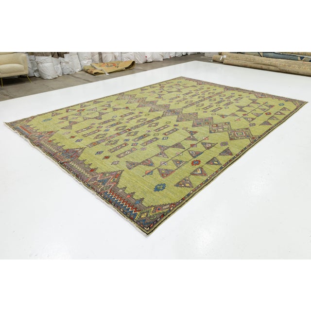 2020s Modern Khotan Style Hand-Knotted Wool Rug - Green & Earth Tone Geometric Design For Sale - Image 5 of 11