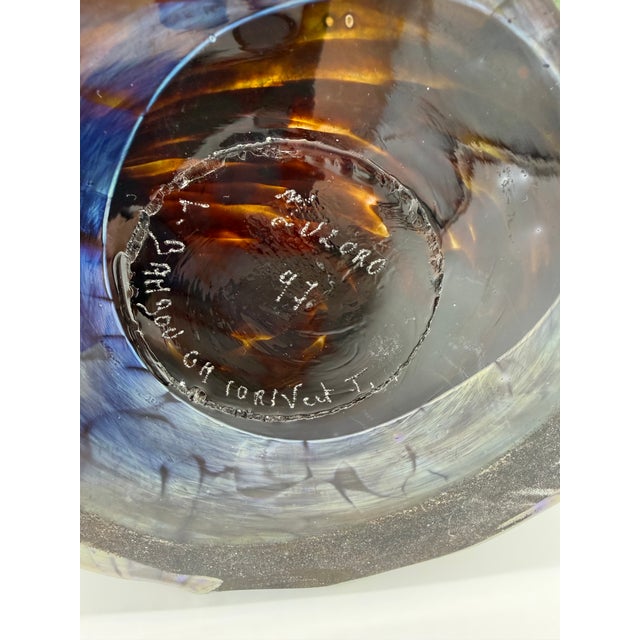 c.1997 Signed French Artist Michelle Luzoro Art Nouveau Glass Set Vase and Lamp Topper For Sale - Image 9 of 10