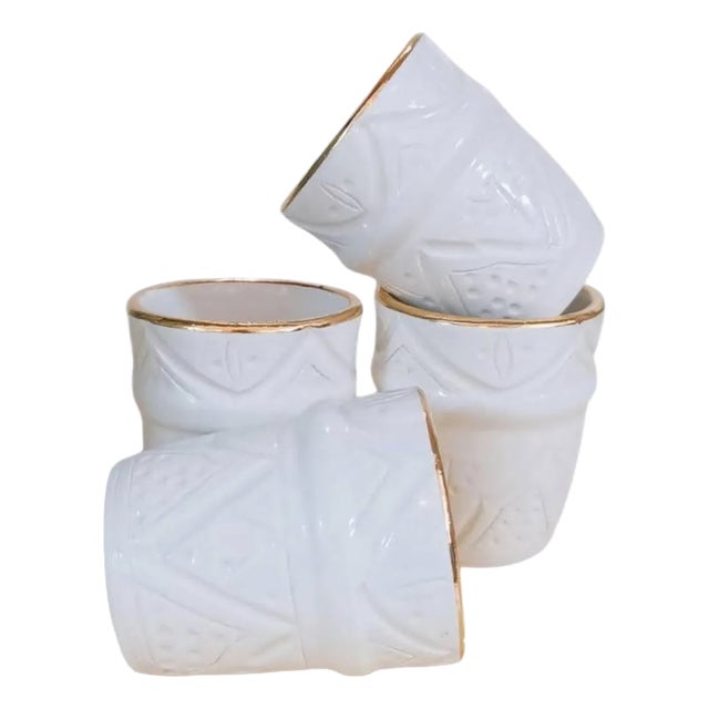 White Moroccan Brusseline Coffee Cups- Set of 4 For Sale