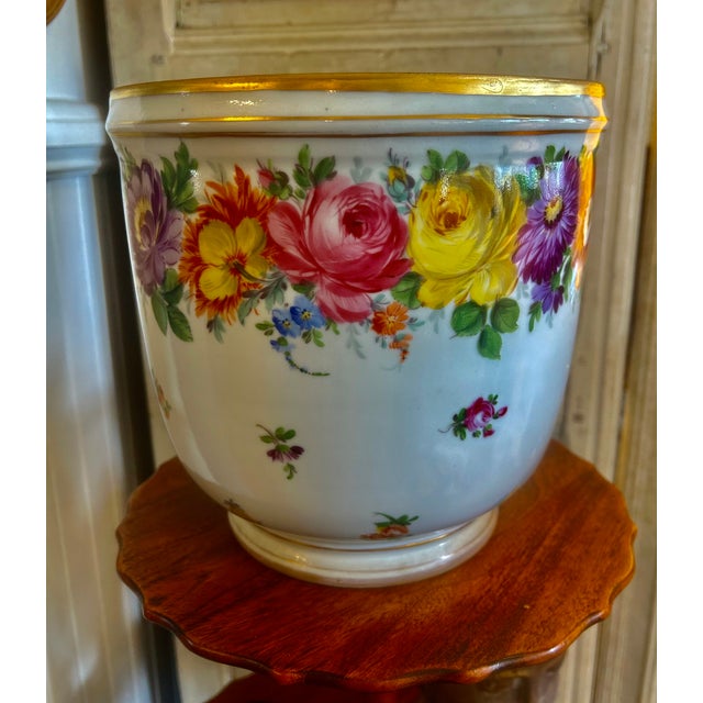 Antique Dresden Cachepot, late 19th/Early 20th Century Jardiniere Absolutely divine large heavy bright white porcelain...