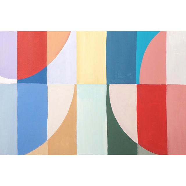 Turquoise 2026, Modern Bauhaus Painting in Vivid Tones of Reflective Whirlpool, Large Triptych, Acrylic Paint on Watercolor Paper For Sale - Image 8 of 11