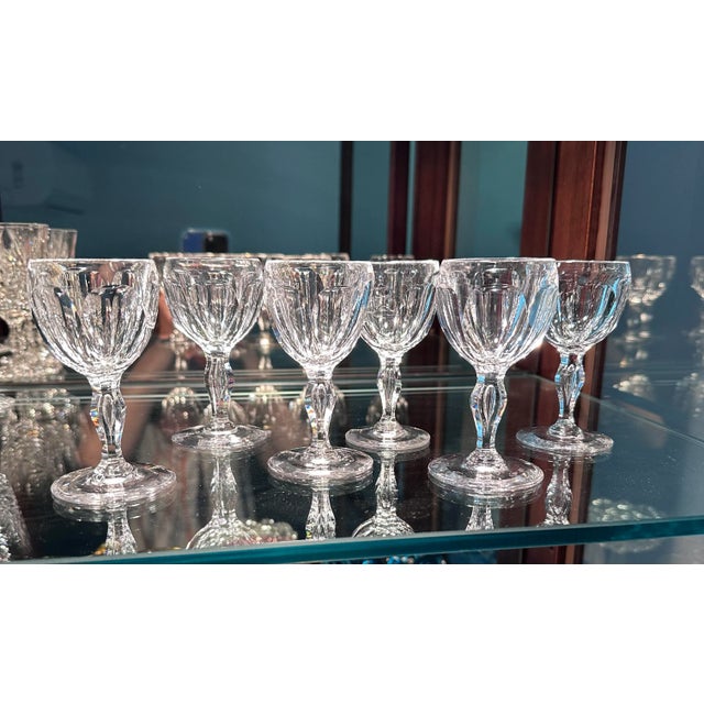 Transparent Set of 6 Antique Libbey Crystal Glass Port Wine Cut Panel Air Trap Bubble Stemware For Sale - Image 8 of 8