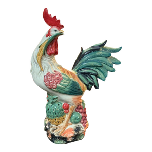Large Vintage Majolica Style Ceramic Rooster Figurine