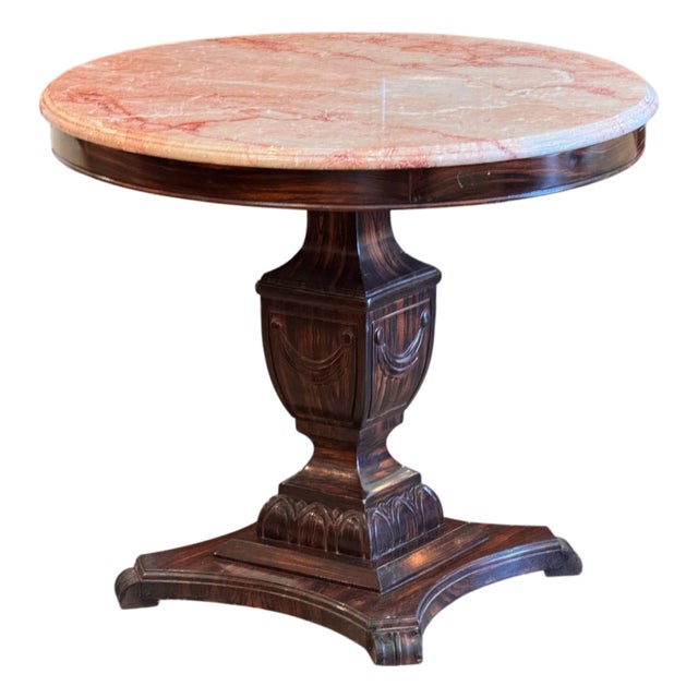 1920s Faux Rosewood Pedestal Table With Marble Top For Sale