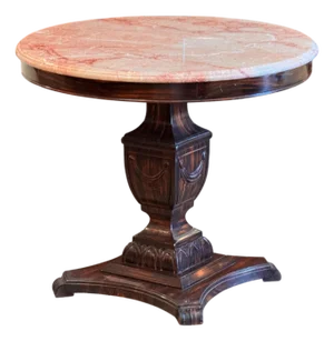 1920s Faux Rosewood Pedestal Table With Marble Top