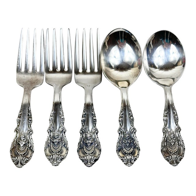 Vintage Wallace Sterling Silver Baby Fork and Spoon- Set of 5 For Sale