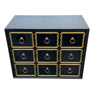 Dorothy Draper España Black Lacquer Chest for Heritage, Hollywood Regency, 1950s For Sale