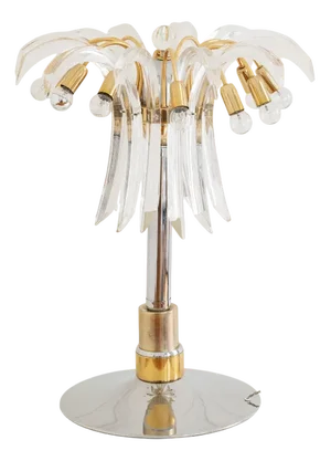 Vintage Unique Murano Style Glass & Brass Palm Table Lamp with 12 Lights, 1970s