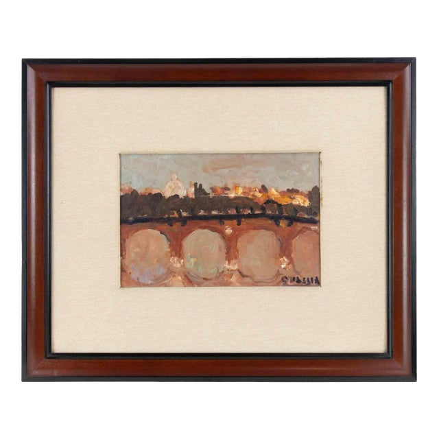 Carlo Quaglia, View of the Roman Countryside, Oil Painting, Mid-20th Century, Framed For Sale