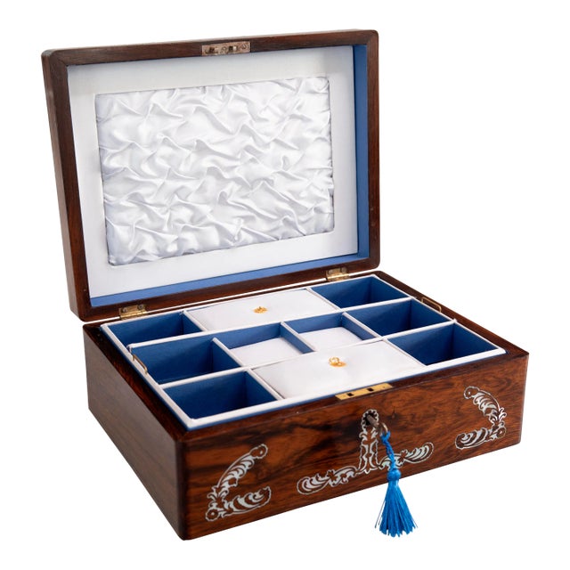 19th Century English Rosewood & Mother of Pearl Jewelry Box For Sale