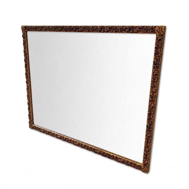 1950s 1950s French Gold Gilt Carved Wood Baroque Floral Rectangular Mirror For Sale - Image 5 of 8