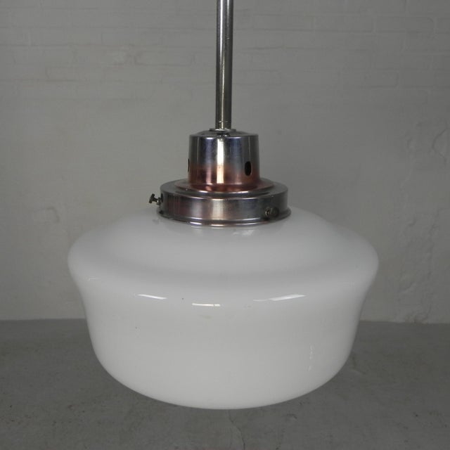 Art Deco Pendant Lamp with White Glass Shade, 1930s For Sale - Image 3 of 16