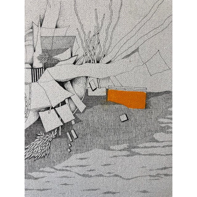 This early work by Jacob El Hanani was done in 1972. It is oil and ink on canvas laid down on cardboard and and floating...