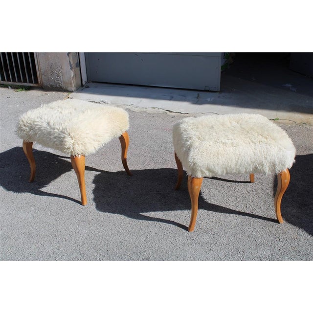 Stools in Walnut and Sheep's Wool, 1970, Set of 2, in Very Good conditions. Designed 1970 to 1979