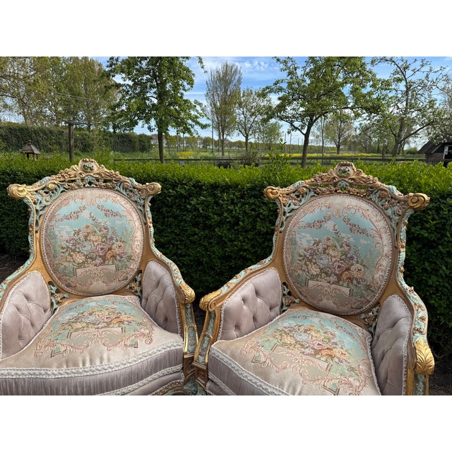 1940 French Louis XVI Pastel Beech Sofa Set - 3 Pc For Sale - Image 13 of 18