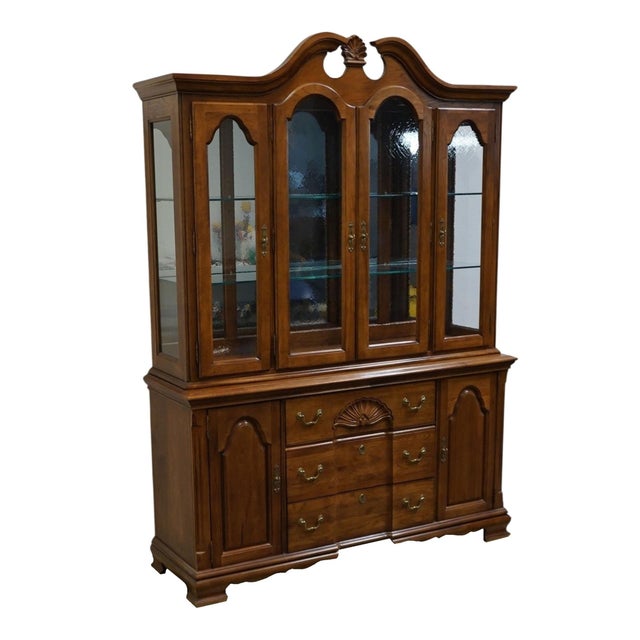 Broyhill Late 20th Century Broyhill Furniture Walnut Traditional Style 60" Buffet W. Lighted Display China Cabinet For Sale - Image 4 of 16