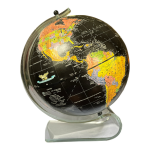 Vintage Black World Globe on Lucite Base – Illuminated Mid-Century Modern Style