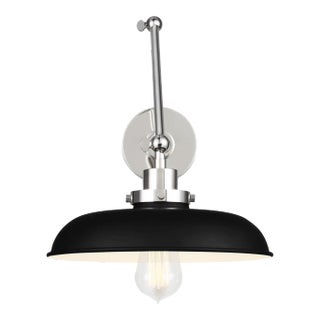 Chapman & Myers by Visual Comfort Studio Wellfleet Double Arm Wide Task Sconce, Midnight Black & Polished Nickel For Sale