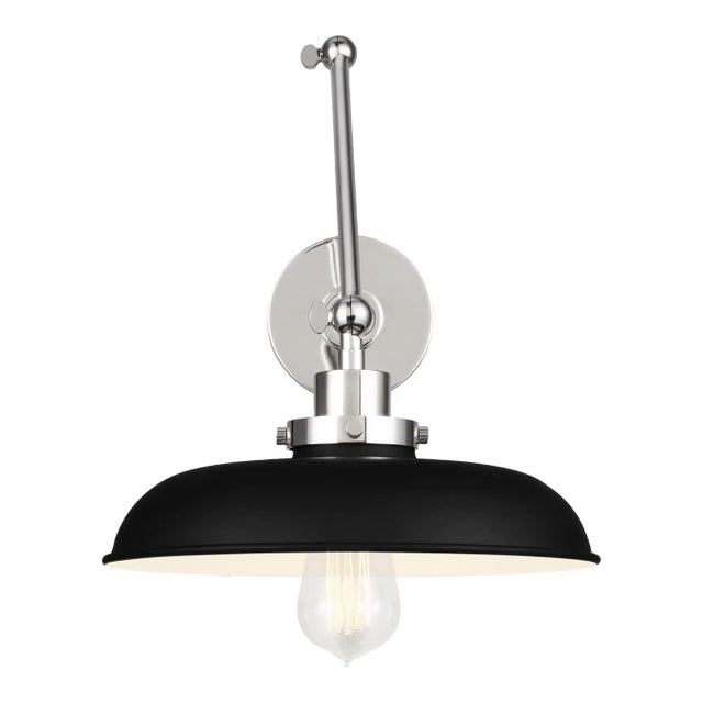 Chapman & Myers by Visual Comfort Studio Wellfleet Double Arm Wide Task Sconce, Midnight Black & Polished Nickel For Sale