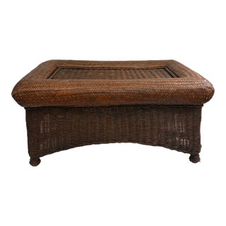 Late 20th Century Coastal Rattan Rectangular Coffee Table For Sale