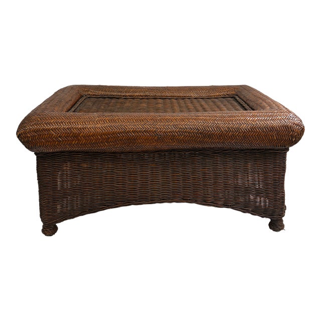 Late 20th Century Coastal Rattan Rectangular Coffee Table For Sale