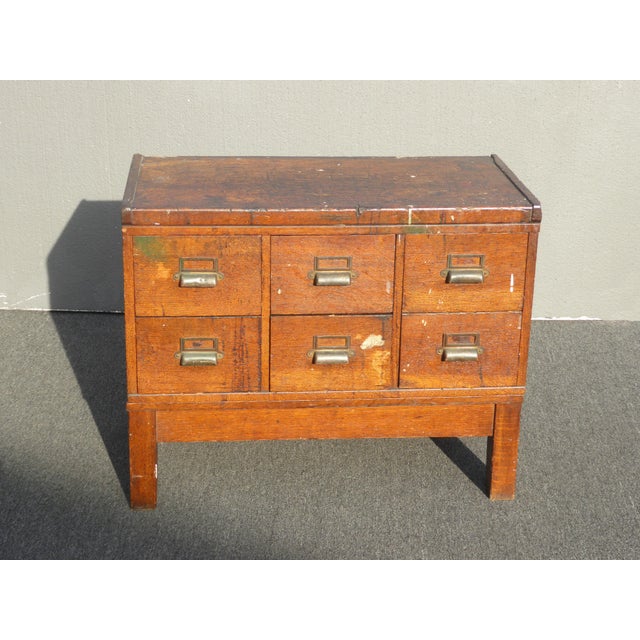 Antique Industrial Rustic Six Drawer Card Catalog File Cabinet
