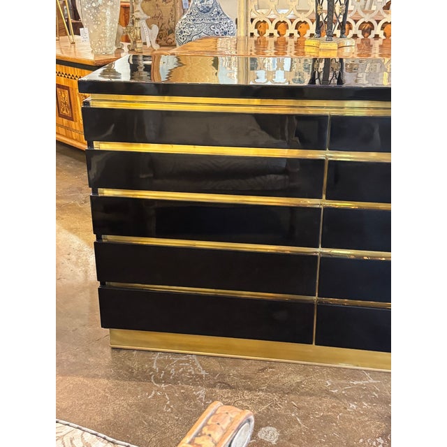 Modern Jean Claude Mahey Style Black Lacquered and Brass Dresser For Sale - Image 3 of 8