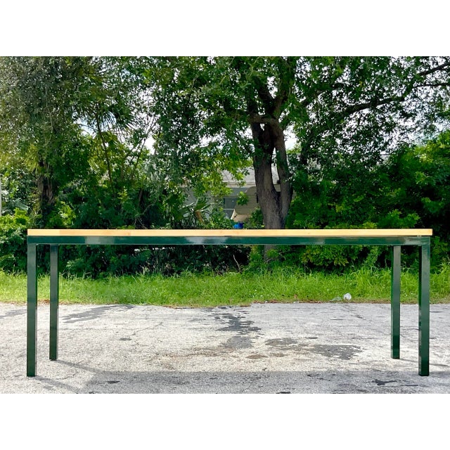 Boho Chic Late 20th Century Vintage Metal and Butcher Block Long Console Table For Sale - Image 3 of 14