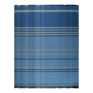 4x6 Maya Opulent Blue Minimalist Modern Flatweave Wool Carpet Rug For Sale