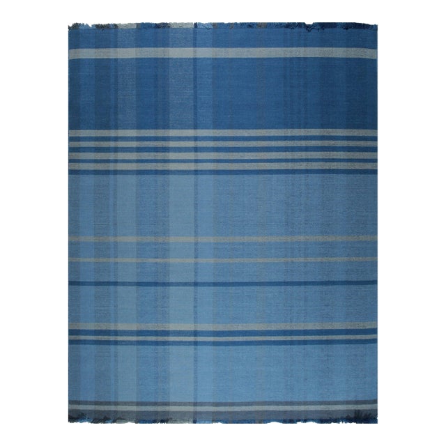 4x6 Maya Opulent Blue Minimalist Modern Flatweave Wool Carpet Rug For Sale