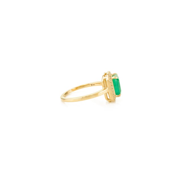 Not Yet Made - Made To Order Art Deco Green Emerald and Diamond 14k Gold Ring Size 6 For Sale - Image 5 of 11