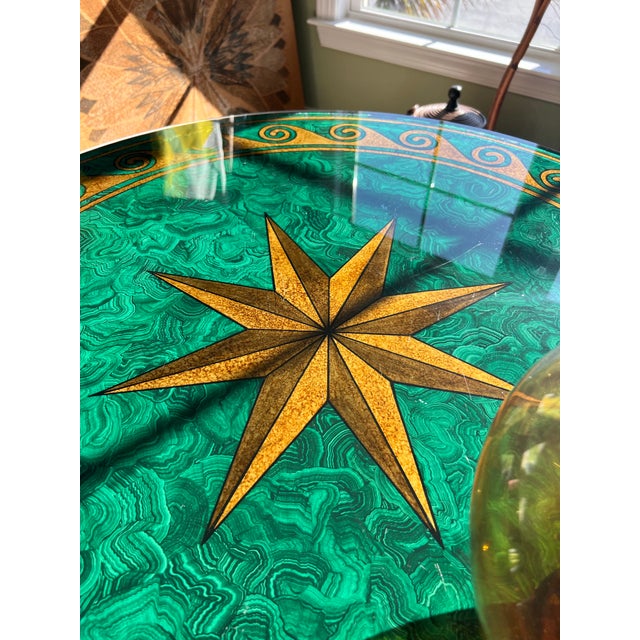 Maitland - Smith Maitland - Smith Green Malachite and Gold Starburst Occasional Table With White Bamboo and Brass Base For Sale - Image 4 of 12