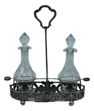 Silver and Cut Glass Cruets with Scrolls and Ball-Shaped Feet, Set of 3