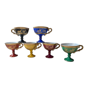 Vintage Italian Hand-Painted Porcelain Pedestal Cups – Set of 6