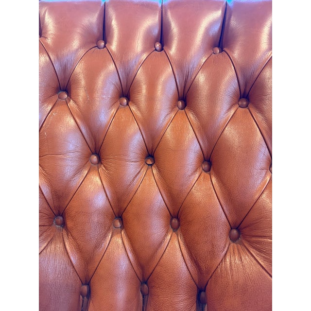 Wood Victorian Style Tufted Leather Sofa With Carved Wood Frame, Vintage For Sale - Image 7 of 7