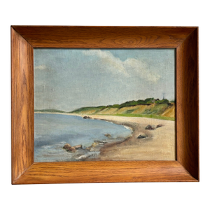 Early-20th Century Untitled Oil on Canvas Beach Landscape -- Framed