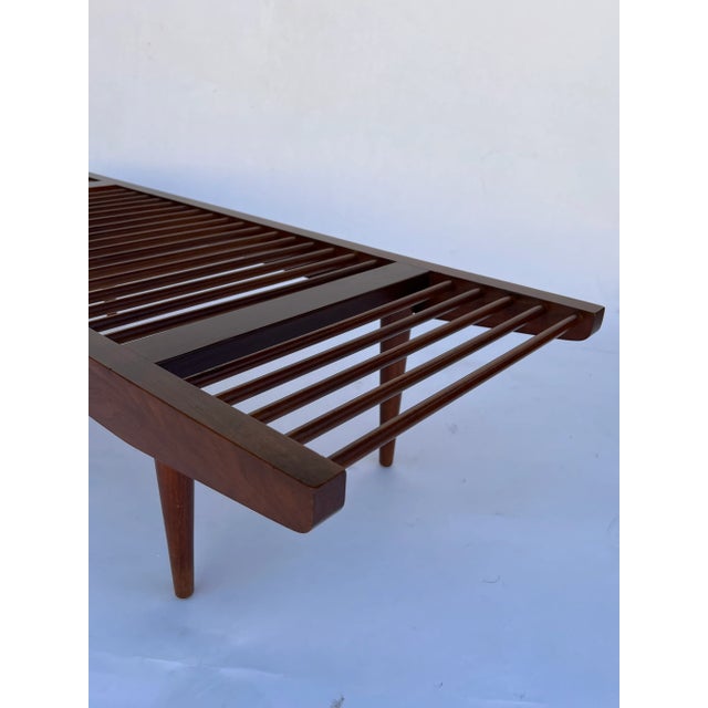 Milo Baughman Attributed to Milo Baughman for Glenn of California Walnut Dowel Bench For Sale - Image 4 of 9