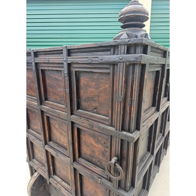 Monumental 19th Century India Iron Strapped Teakwood Damchiya Dowry Chest For Sale - Image 11 of 12