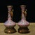 Vintage Chinese Pink Enamel Vase Pair With Dragon Relief and Filigree Stands For Sale - Image 9 of 9
