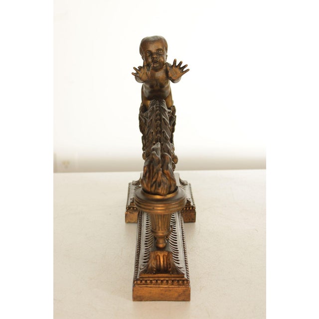 French Louis XV Style Antique Bronze Pair of Cherub Andirons For Sale - Image 13 of 18