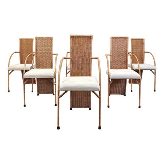 Vintage Wicker High-Back Dining Chairs, 1980s, Set of 6 For Sale