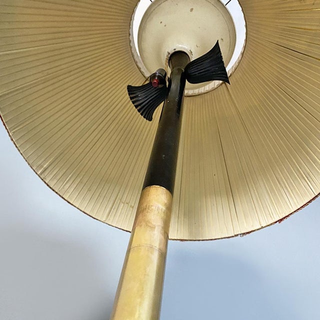 Mid-Century Italian Modern Metal Brass and Beige and Red Fabric Floor Lamp, 1940 For Sale - Image 9 of 12