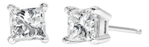 AGS Certified 1.00 Cttw Princess-Cut Square Diamond 4-Prong Solitaire Stud Earrings in 14K White Gold