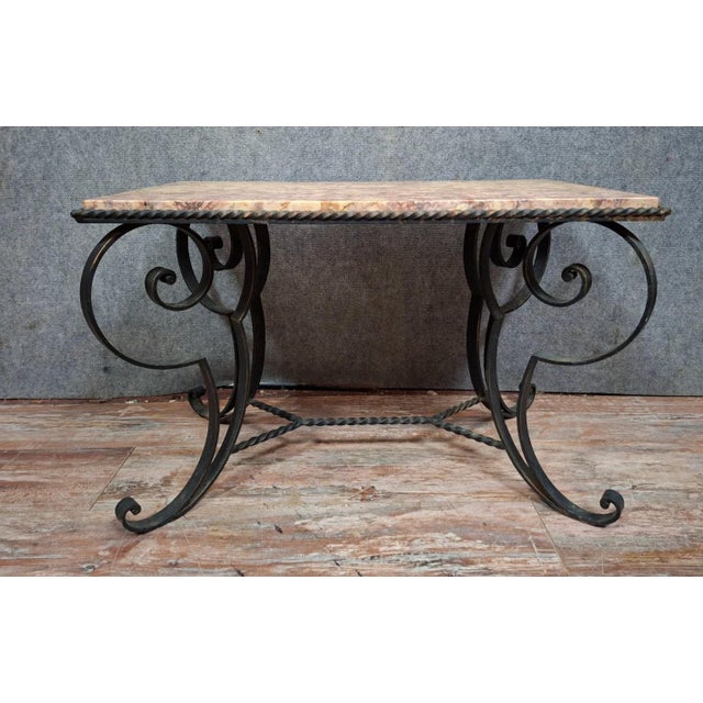 Metal Coffee Table with Wrought Iron Base For Sale - Image 7 of 7