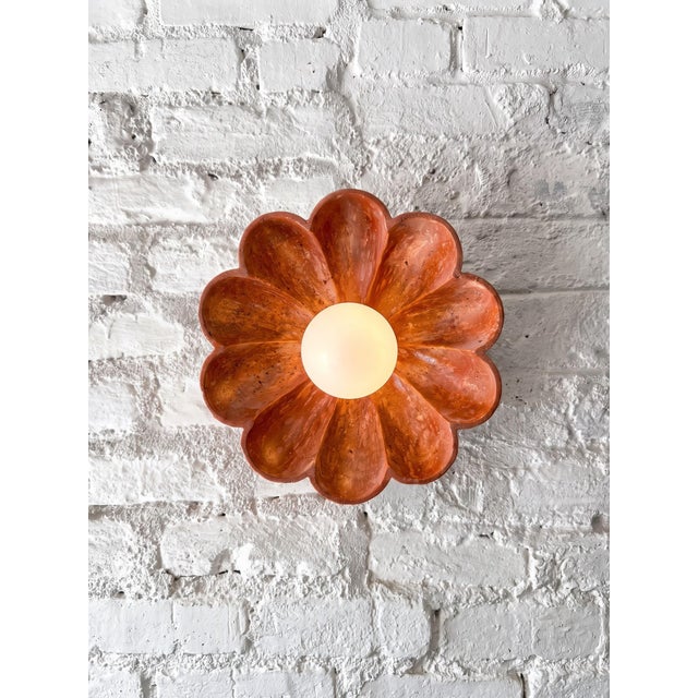 2020s Red Travertine Handmade Flower Wall Sconce Luxury Lighting Fixtures For Sale - Image 5 of 6
