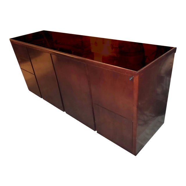 Custom MidCentury Cherry Wood Laminate Locking Storage Credenza With