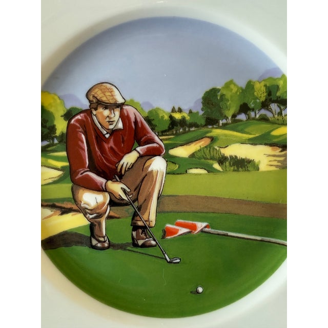 Art Deco Set of 5 Vintage Philippe Deshoulieres Limoges Porcelain Appetizer Plates With Golf Scenes For Sale - Image 3 of 14