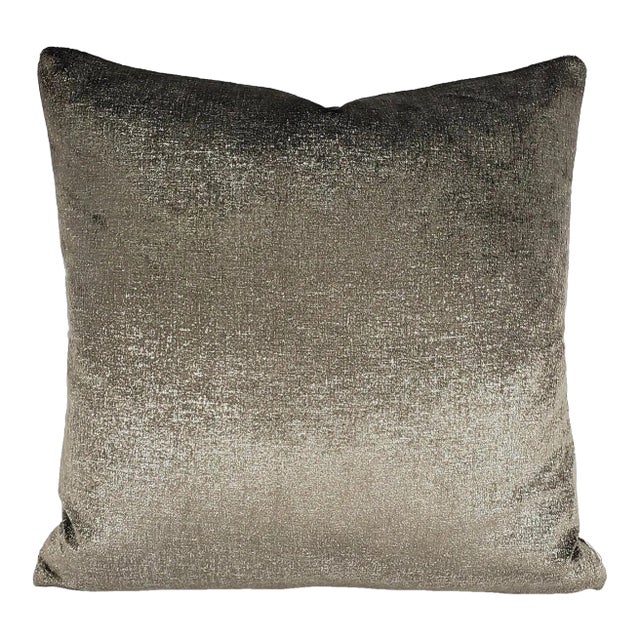 Brown Plush Velvet With Silver Metallic Pillow Cover For Sale