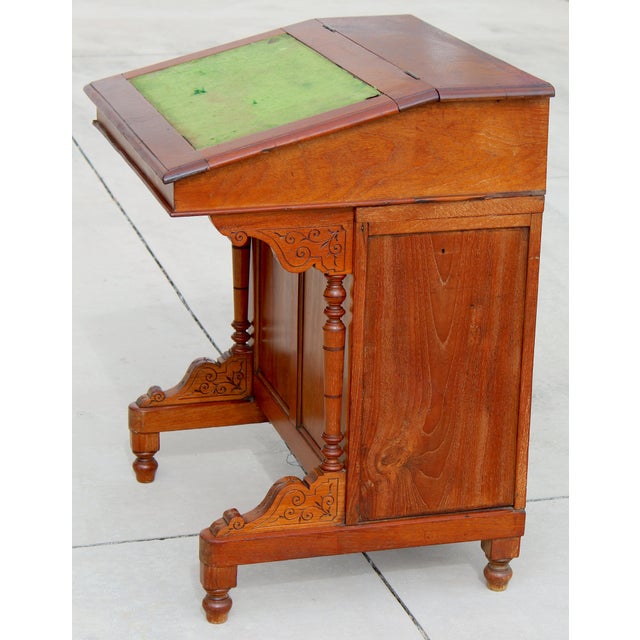 Brown Antique 1860s Victorian Walnut Davenport Writing Desk English Slant Front Secretary With Original Green Baize Top For Sale - Image 8 of 18
